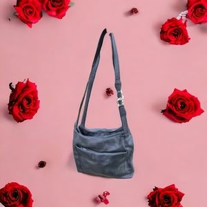 1990s vintage black leather shoulder bag with silver accent